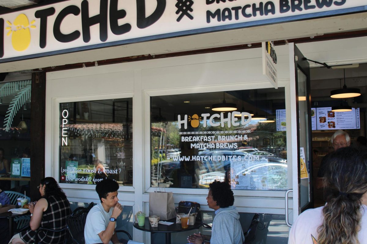 Diners enjoy brunch outside Hatched in Town & Country Village on Saturday morning. The restaurant, which opened in January, is Palo Alto’s second Hatched location and focuses on egg-centric breakfast and lunch options in an area that previously lacked breakfast spots. Manager Craighton Poon said the restaurant has been well-received by the community. “People are receiving us [Hatched] really, really good and it’s pretty busy every day,” Poon said.